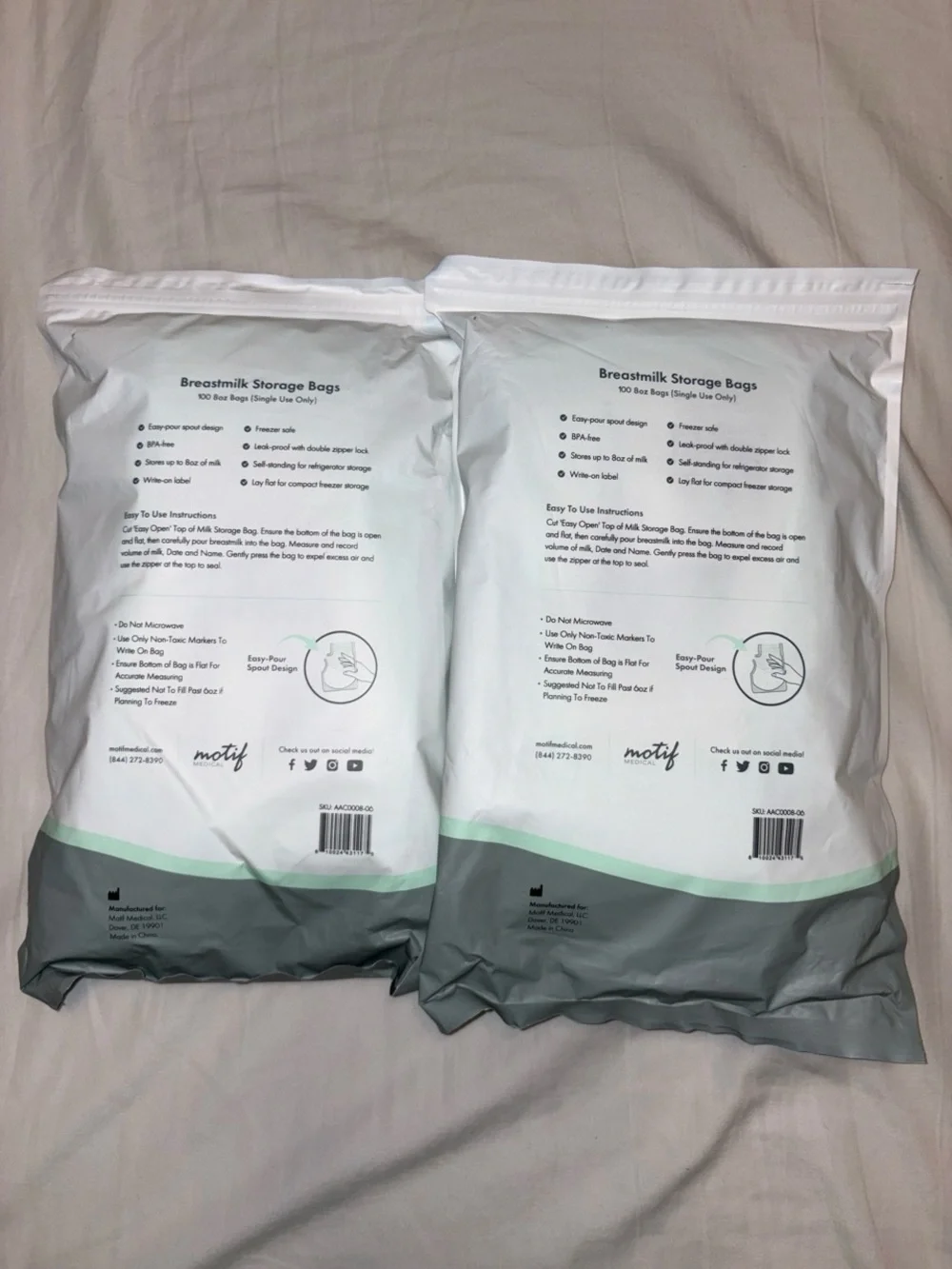 Motif Medical White Breastmilk Storage Bags - 100 Count